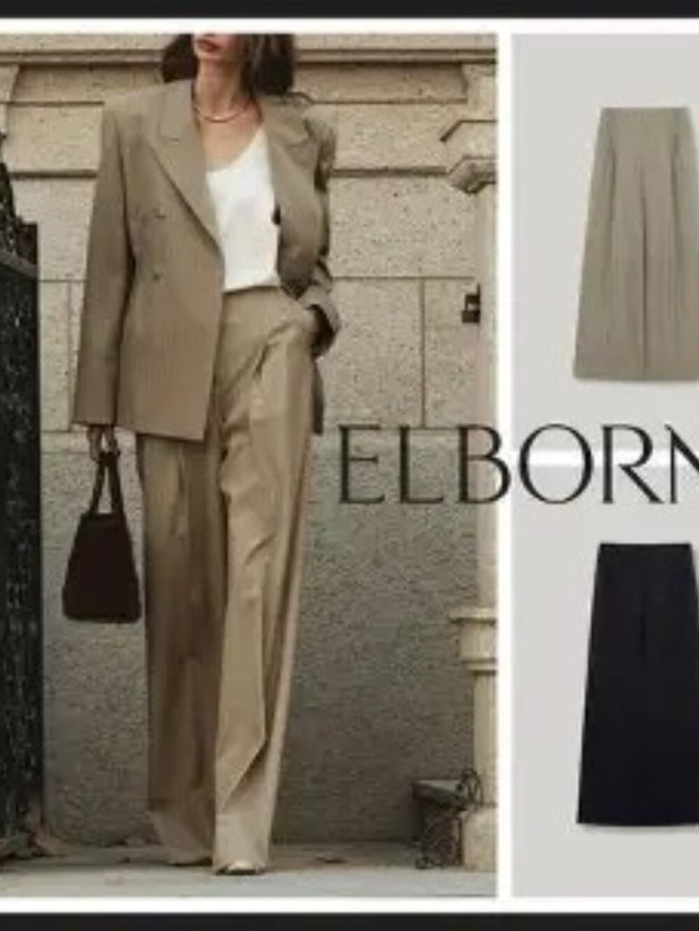 ELBORN Luxury Wool Lightweight Tan Pin Stripe Wide Leg Dress Trousers - NWT